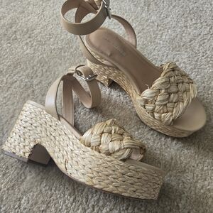 Marc Fisher Beige Woven Espadrille Sandals